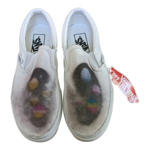 NEW Vans Classic White with multi-color Abstract,Wearable Art,Slip on, size 6